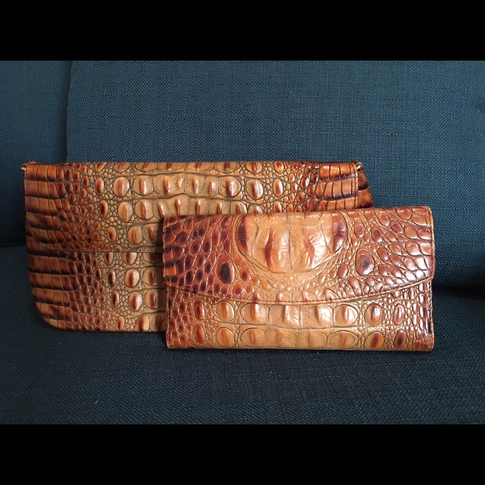 Brahmin clutch and wallet in Toasted Almond