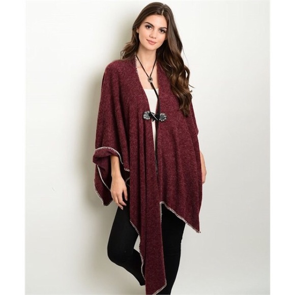 🚨1 Hour Sale🚨🔹Last One🔹 Wine Poncho Sweater - Picture 2 of 7