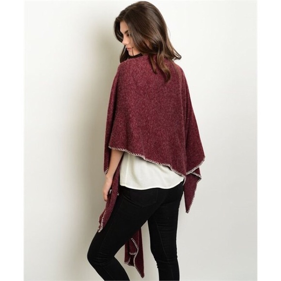 🚨1 Hour Sale🚨🔹Last One🔹 Wine Poncho Sweater - Picture 3 of 7