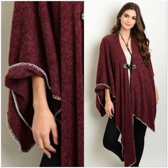 🚨1 Hour Sale🚨🔹Last One🔹 Wine Poncho Sweater - Picture 4 of 7