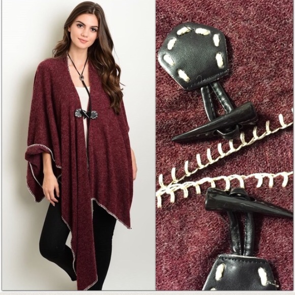 🚨1 Hour Sale🚨🔹Last One🔹 Wine Poncho Sweater - Picture 6 of 7