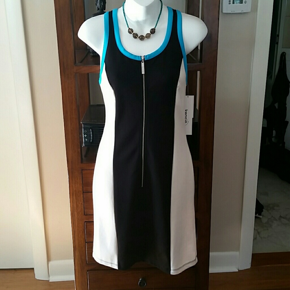 NWT Kensie black, blue mini racer back zip dress 4
