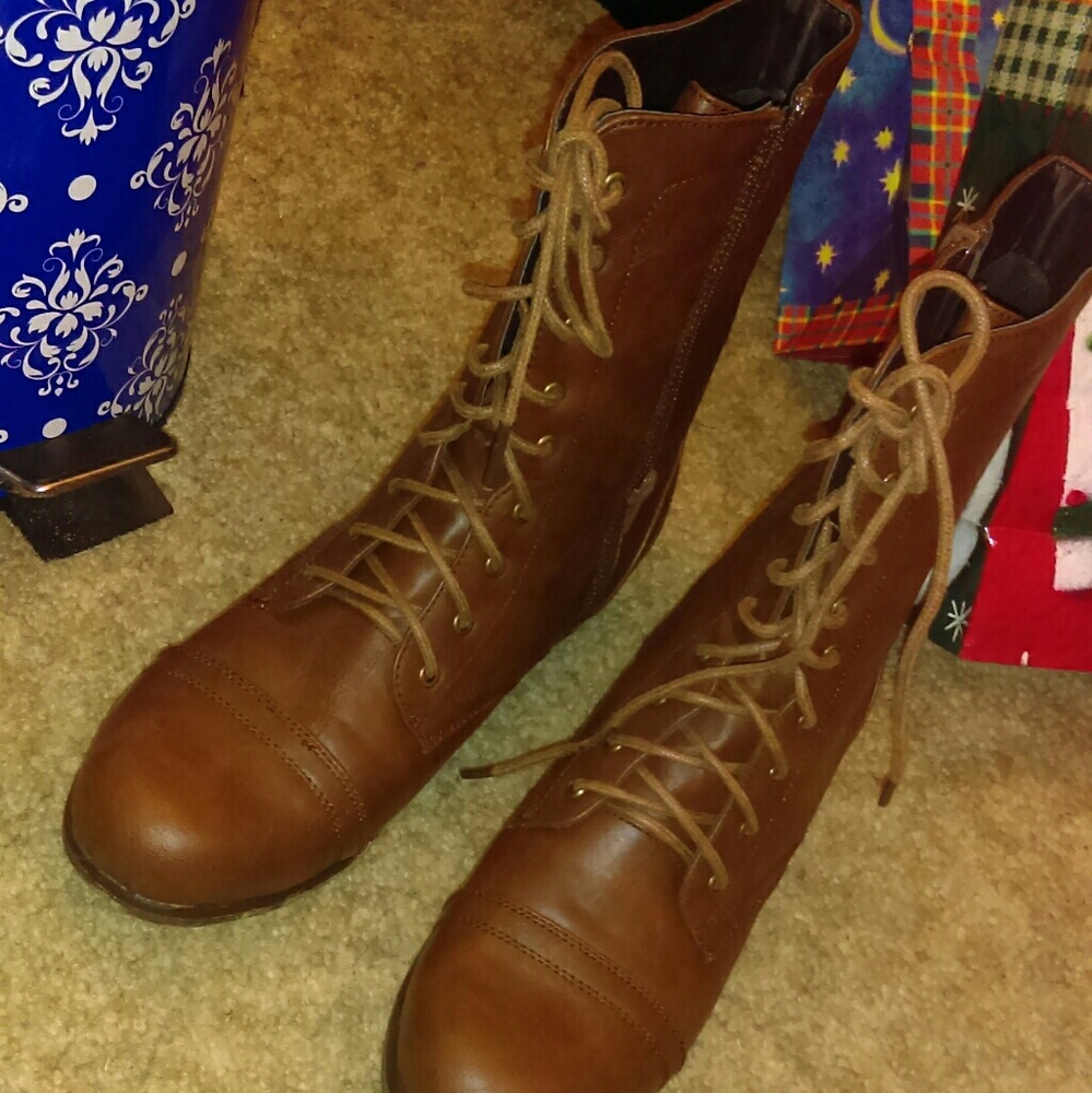 Brown combat boots