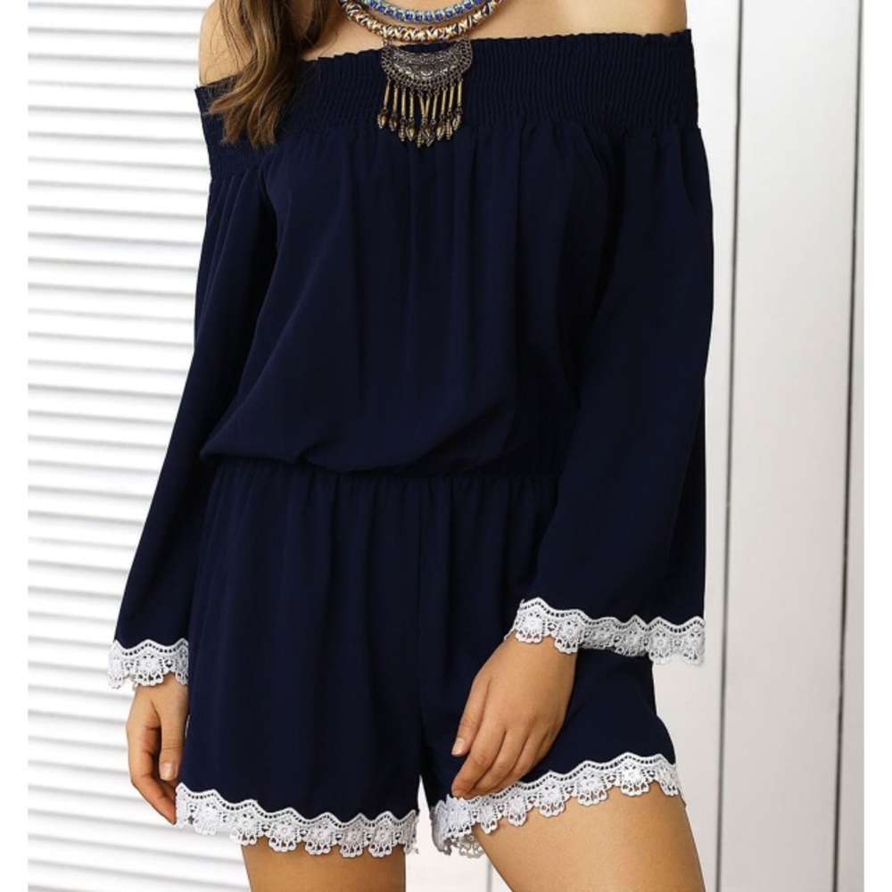 Navy romper w lace.  Sz L (would fit 8/10)