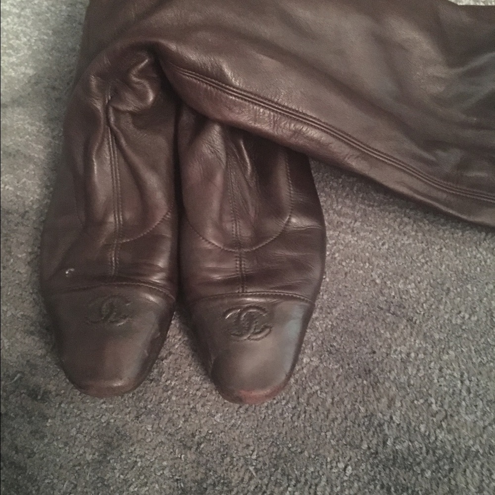 Chanel Brown Stretch Ballet Flat Boot Sz 37.5