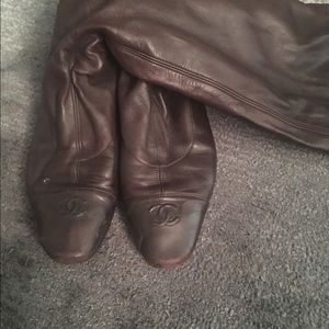 Chanel Brown Stretch Ballet Flat Boot Sz 37.5