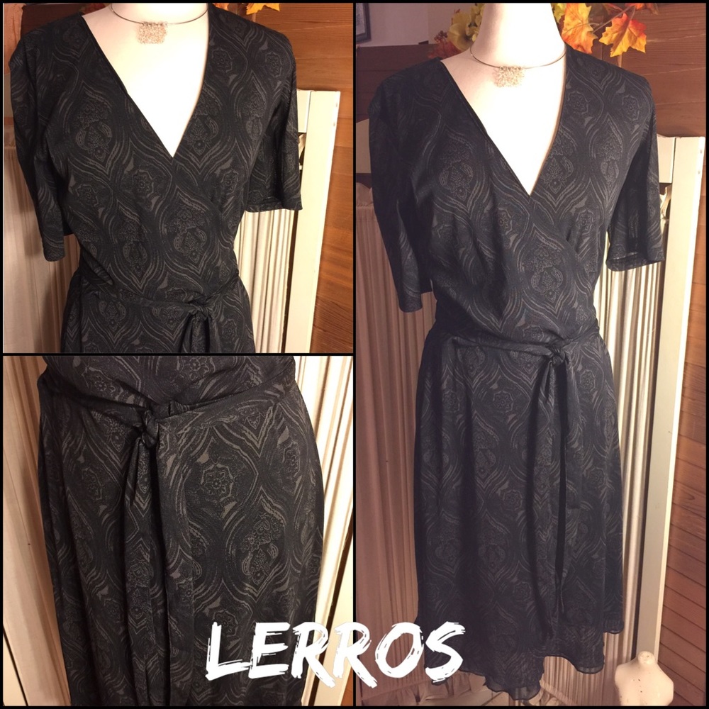 SALE💕NWOT-4-LERROSS BLACK/TAN FAUX WRAP DRESS