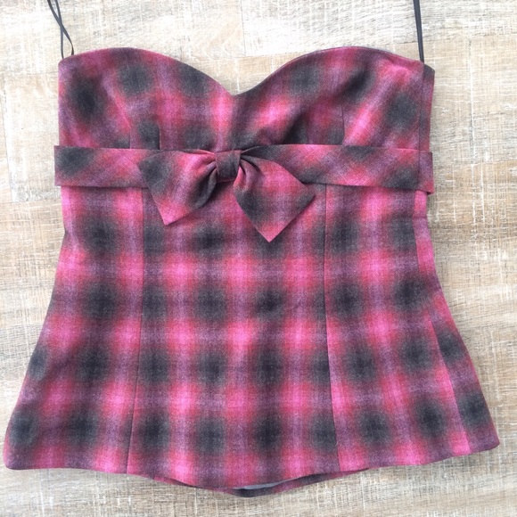 Trina Turk plaid strapless bow top (bustier) - Picture 2 of 6