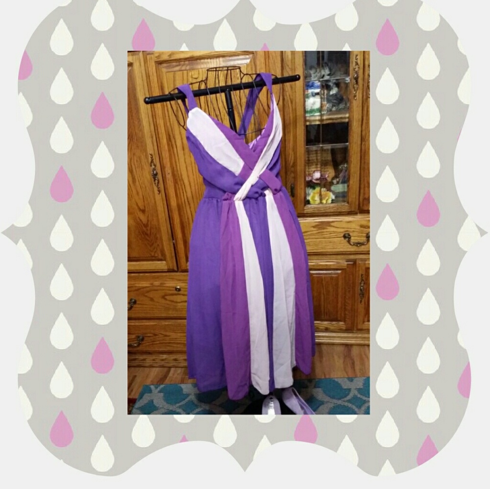 Purple High Waist Sexy Chiffon Dress Plus size . - Picture 2 of 6