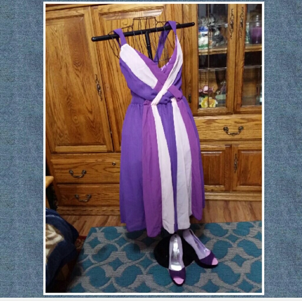 Purple High Waist Sexy Chiffon Dress Plus size . - Picture 6 of 6