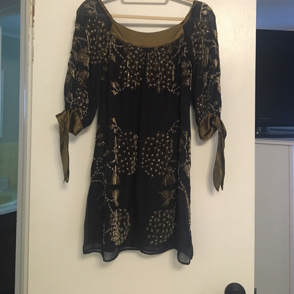 Silk and chiffon embellished shift dress