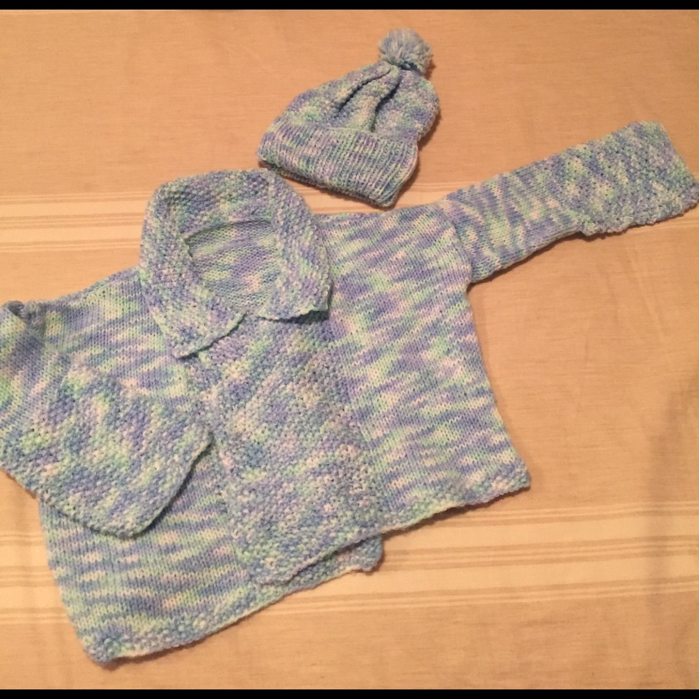 Hand knit sweater and hat
