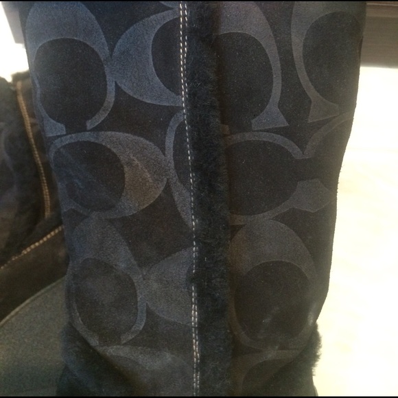 COACH ~ Black suede C C logo wedge boots! - Picture 3 of 4