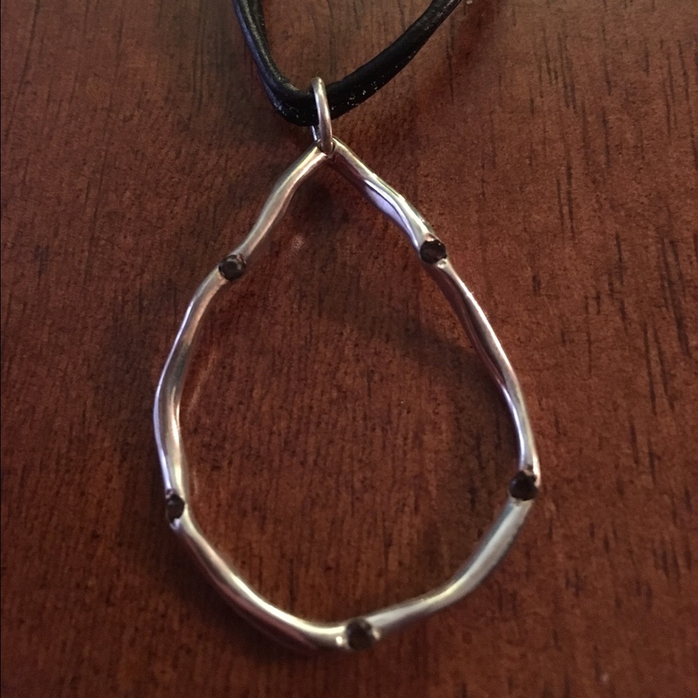 EUC Sterling, Leather & Smokey Quartz Necklace