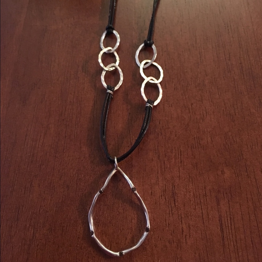 EUC Sterling, Leather & Smokey Quartz Necklace - Picture 2 of 3