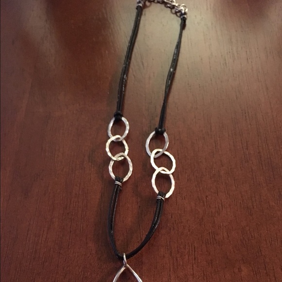 EUC Sterling, Leather & Smokey Quartz Necklace - Picture 3 of 3