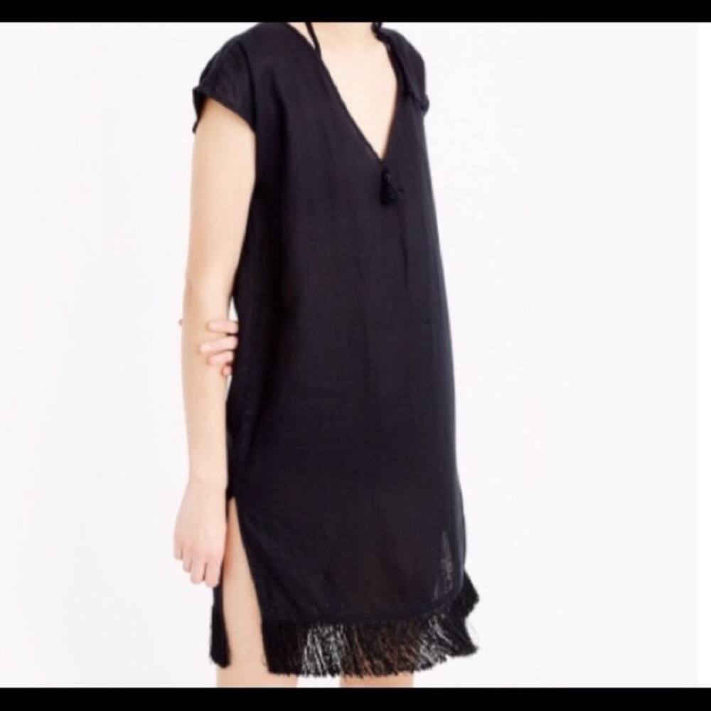 J Crew black linen fringe cover up/dress nwot