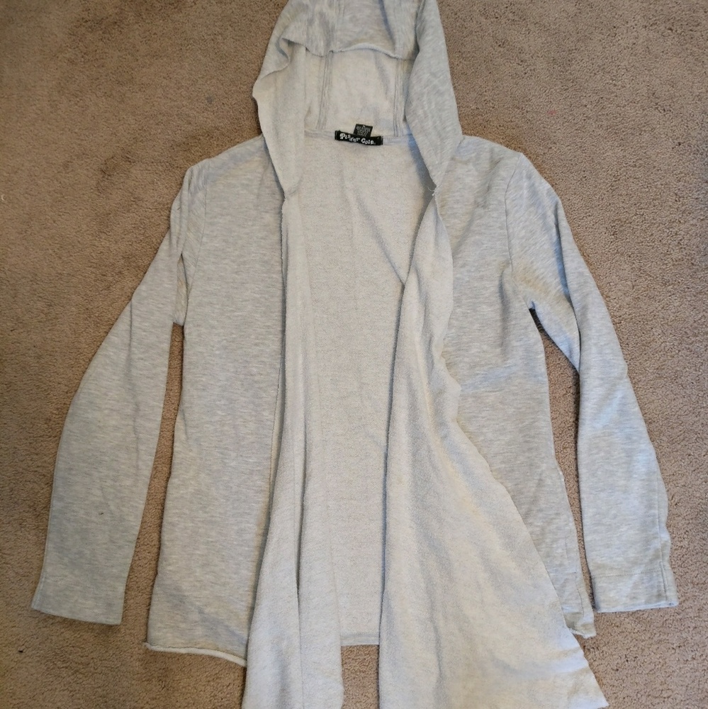 Light gray cardigan with hood