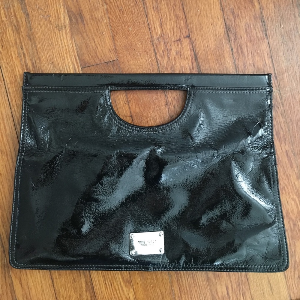 LARGE Nine West black clutch with handle