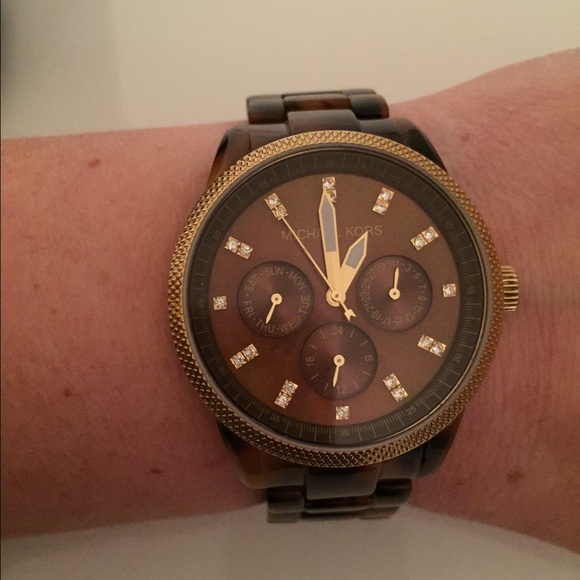 MK 5038 tortoise shell jet set chronograph watch - Picture 5 of 7