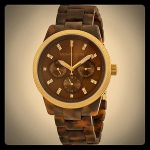 MK 5038 tortoise shell jet set chronograph watch