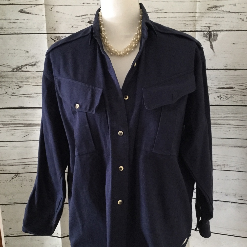 Navy button down front shirt