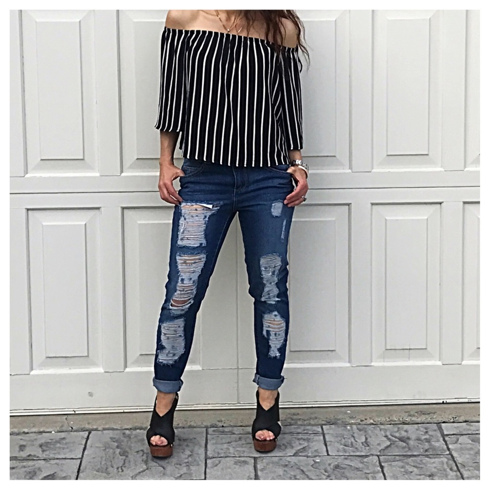🆕 striped off the shoulder top ONE HOUR SALE - Picture 2 of 7