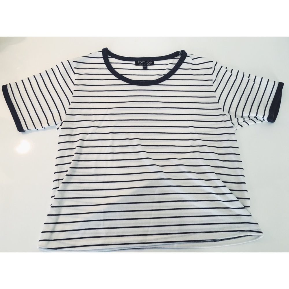 Topshop Striped Crop Top with Short Sleeves