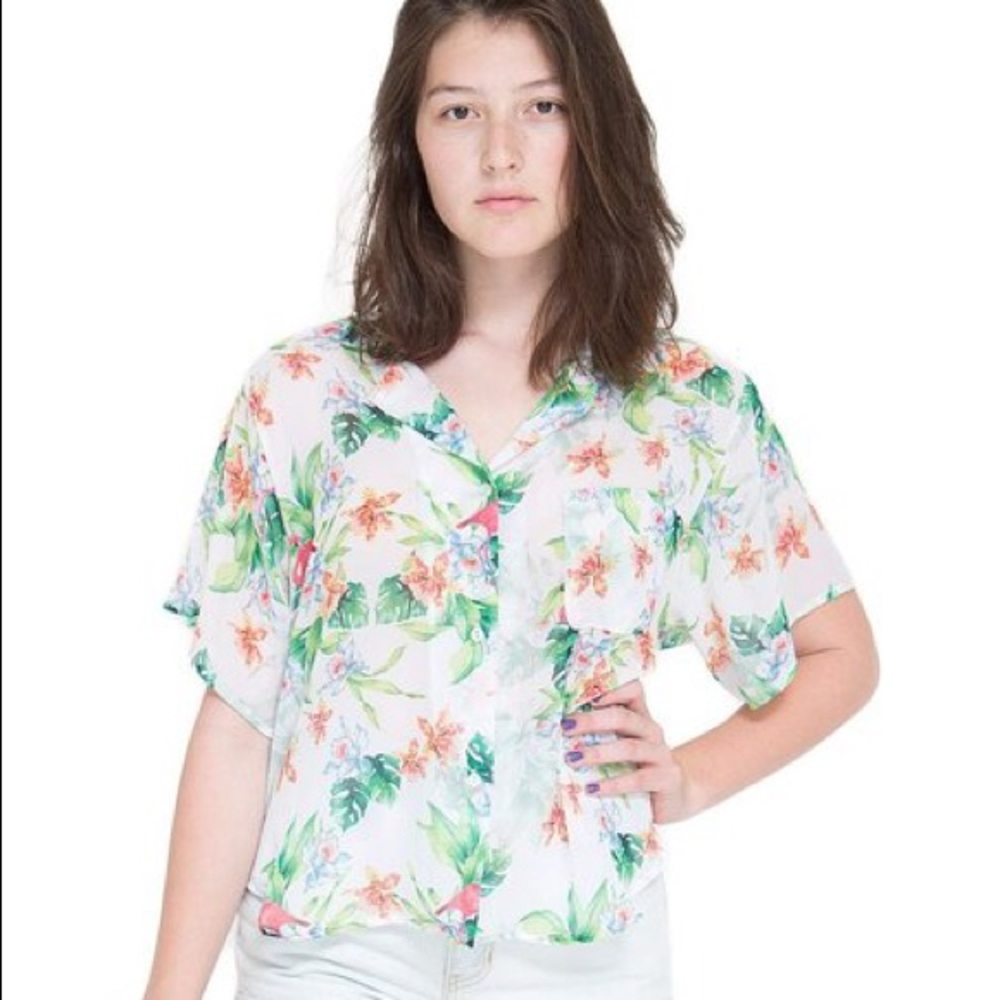 AA Flamingo Oversized Chiffon Button Down