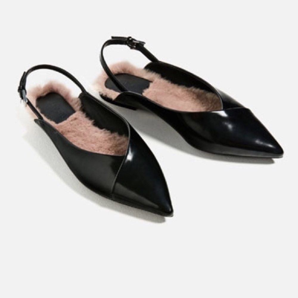 💋Brand new faux fur slingback flats