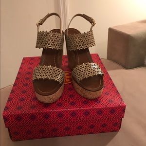 Tory Burch Daisy Perforated Gold Wedge