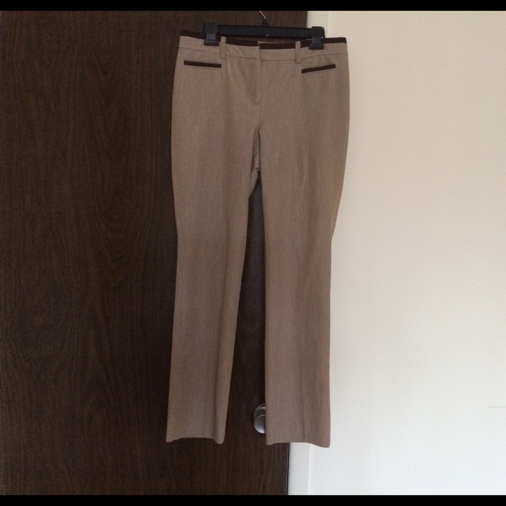 TAN WITH BROWN TRIM DRESS PANTS SZ8 FANTASTIC  FIT