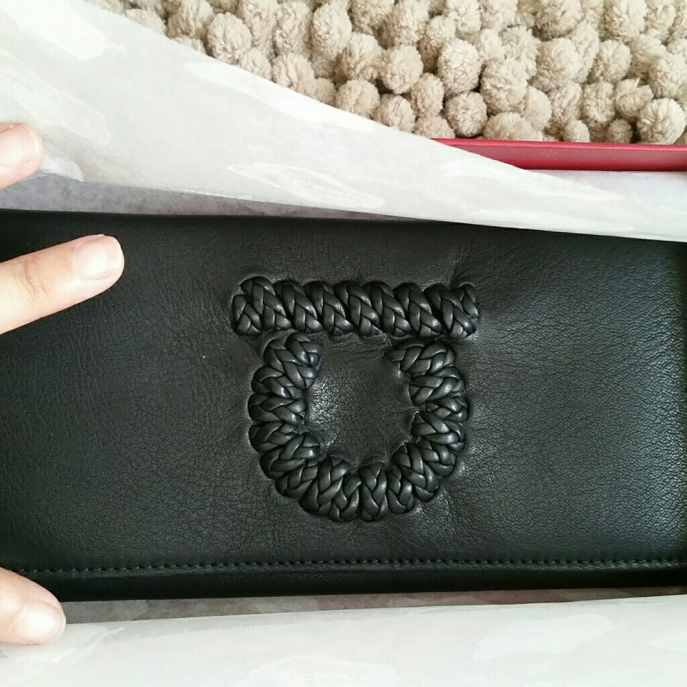 Salvatore ferragamo black woven logo wallet nib
