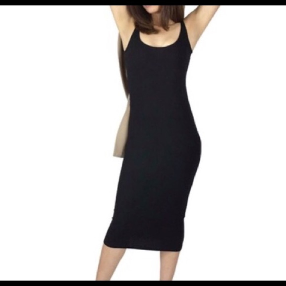 Black Ribbed Bodycon Midi Dress - Picture 3 of 7