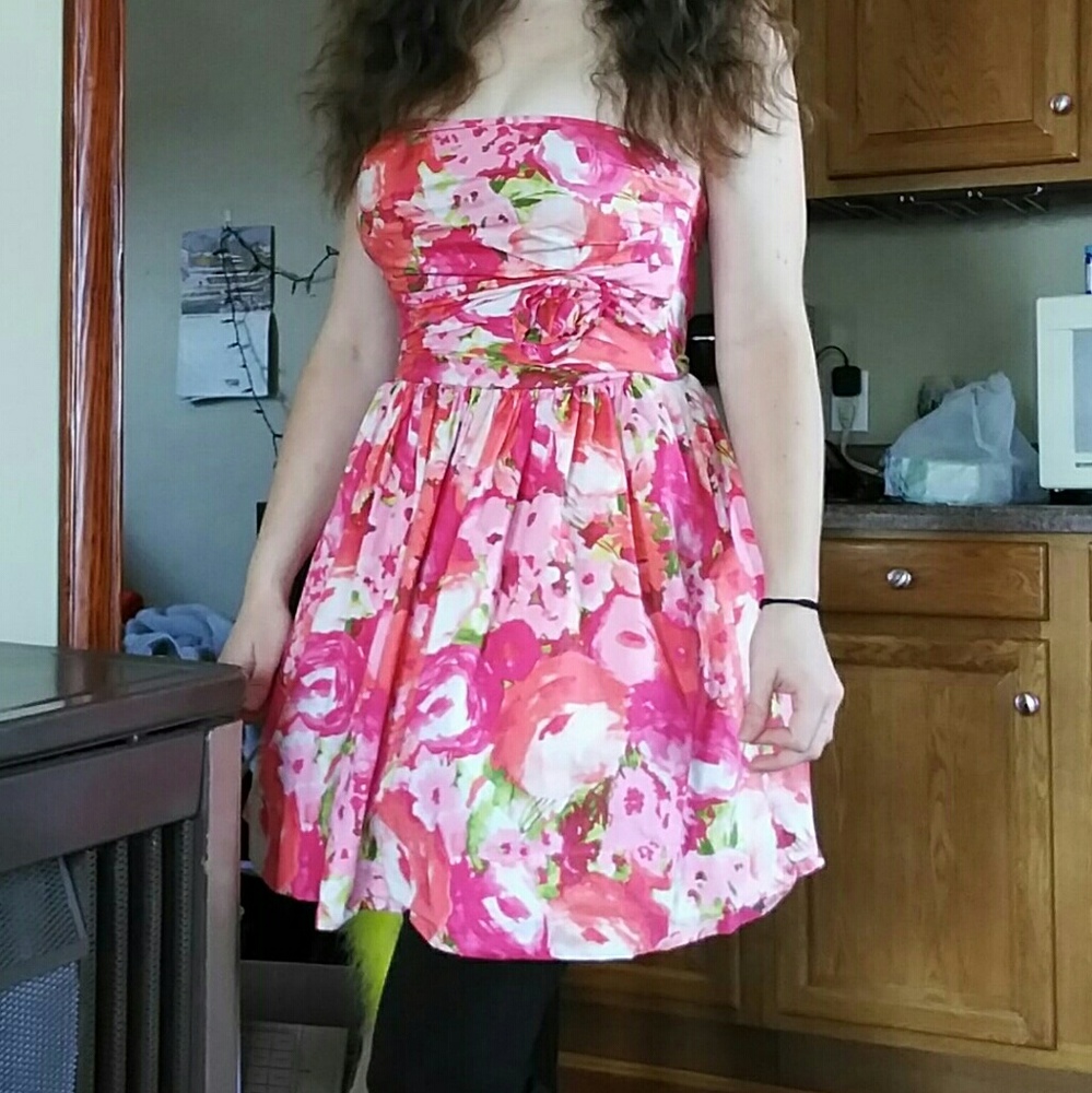 Strapless Pink Floral Dress