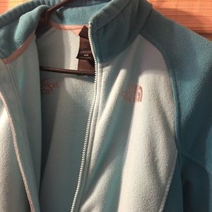 North face two toned teal blue jacket