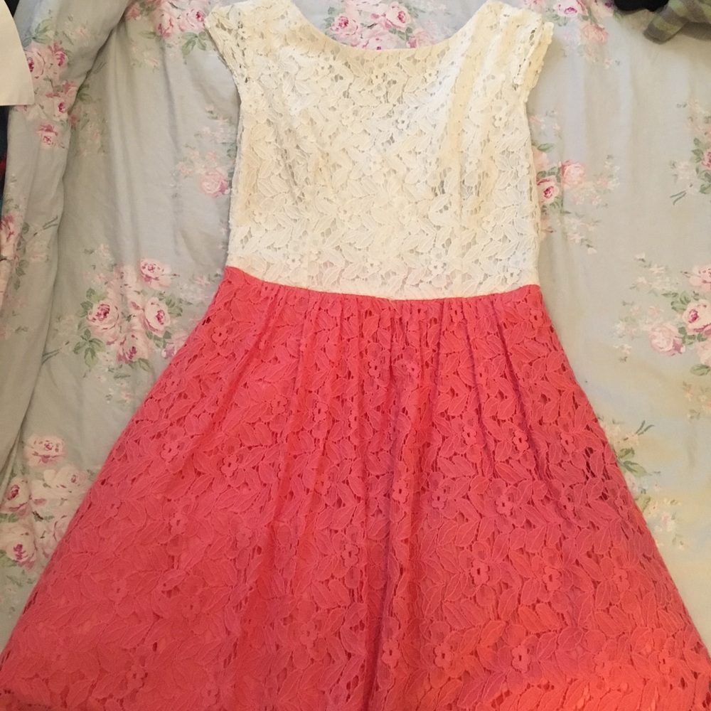 Coral and light cream laced dress