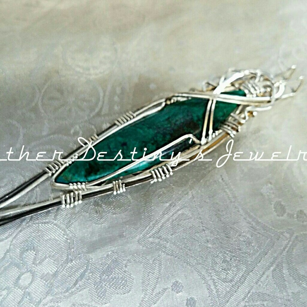 Chrysocolla 925 Silver Wrapped Sword Art Pendant