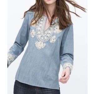 Zara premium denim embroidered Tunic NWT