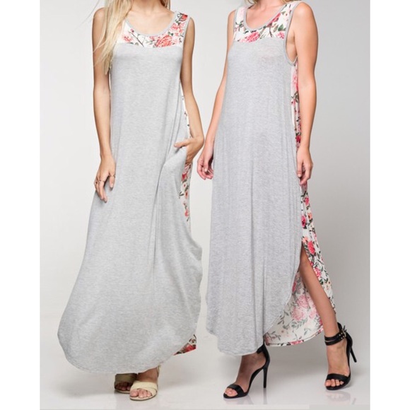 Last 1❗️Gray Floral Maxi Dress - Picture 2 of 3