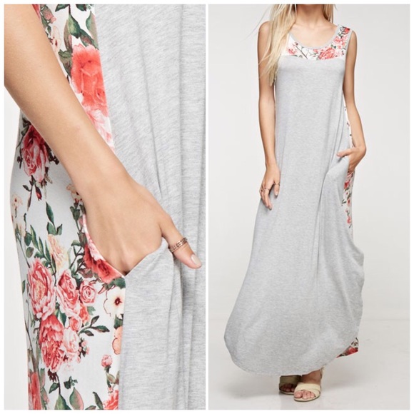 Last 1❗️Gray Floral Maxi Dress - Picture 3 of 3