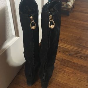 Black suede knee boots