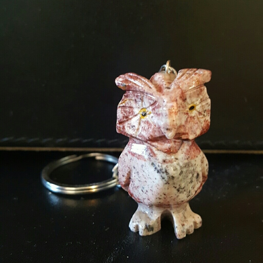 Hand Carved Owl natural stone Keychain