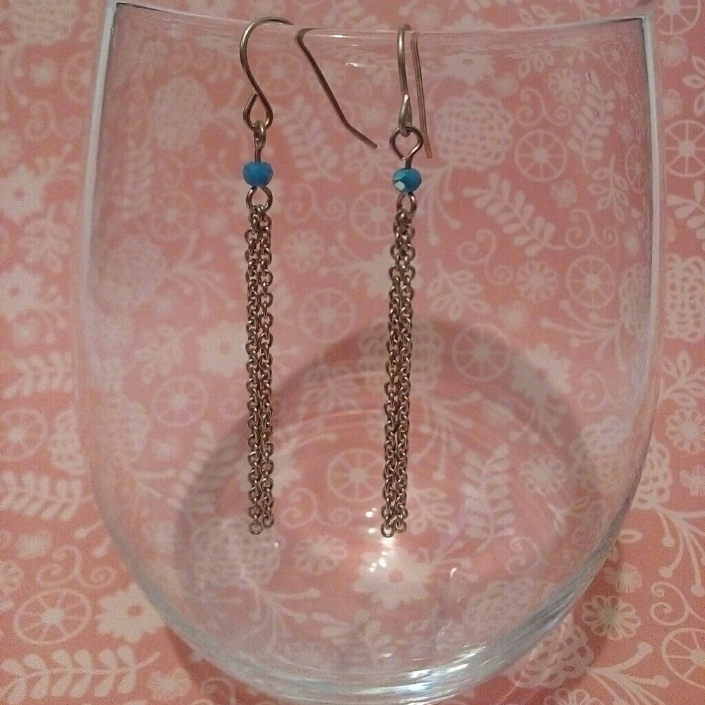 Gold Dangle Earrings with Blue Bead