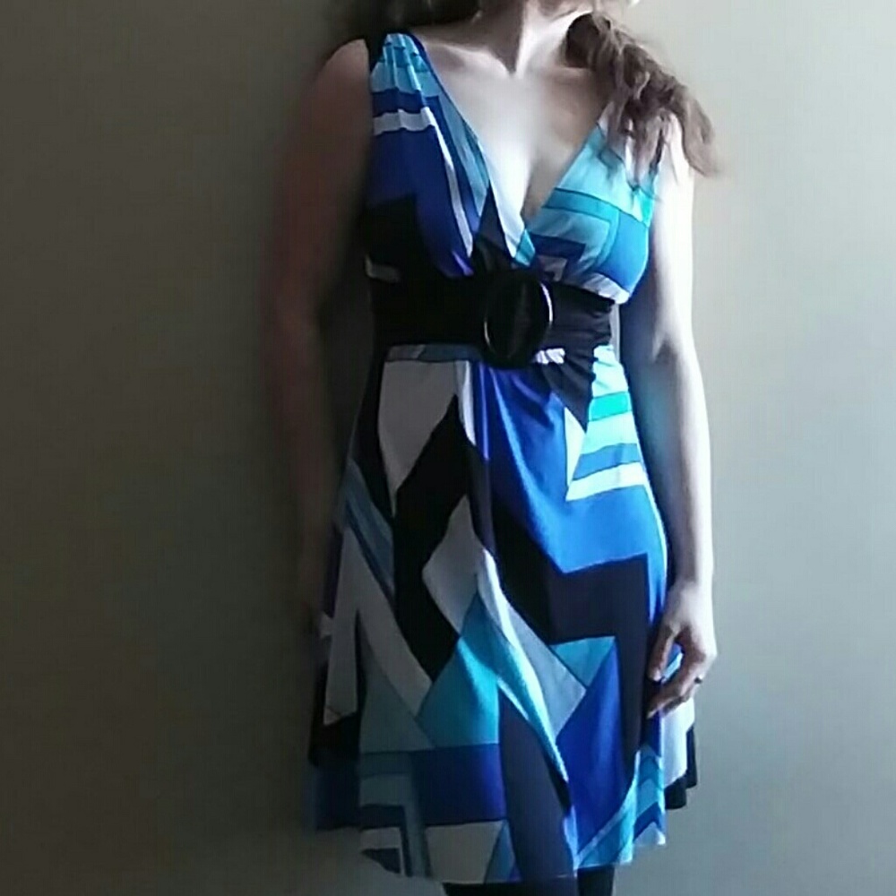Blue Geometric Patterned Dress