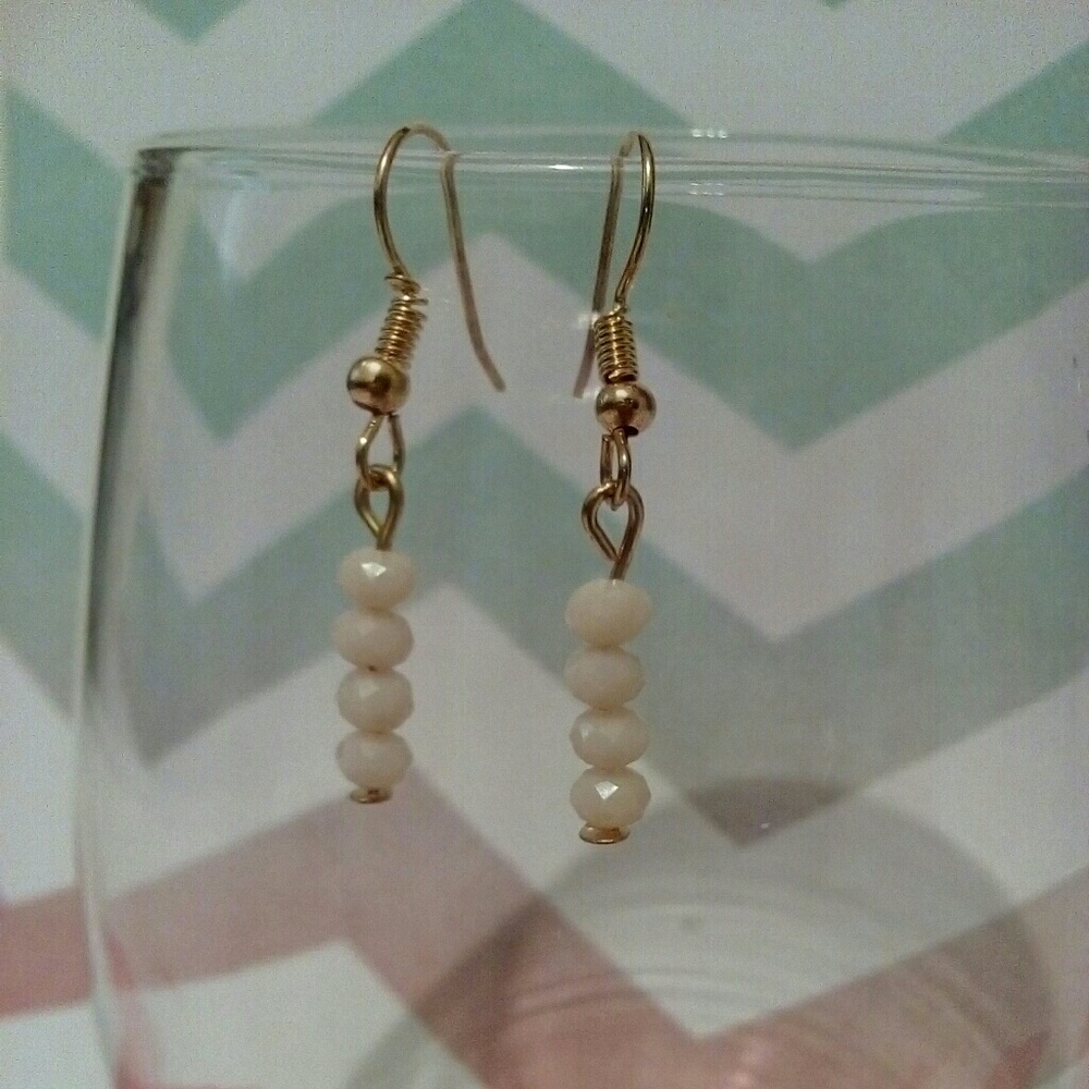 Beautiful Ivory Colored Beaded Dangle Earrings