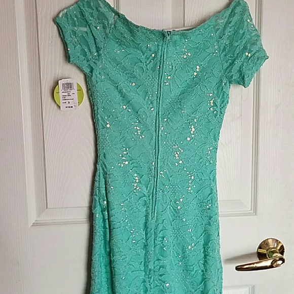 Mint lace sequin mermaid prom dress - Picture 4 of 4