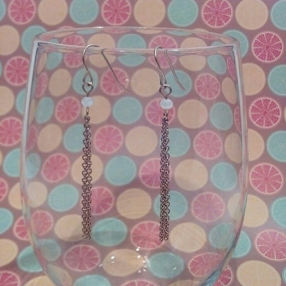 Gold Dangle Earrings with White Bead