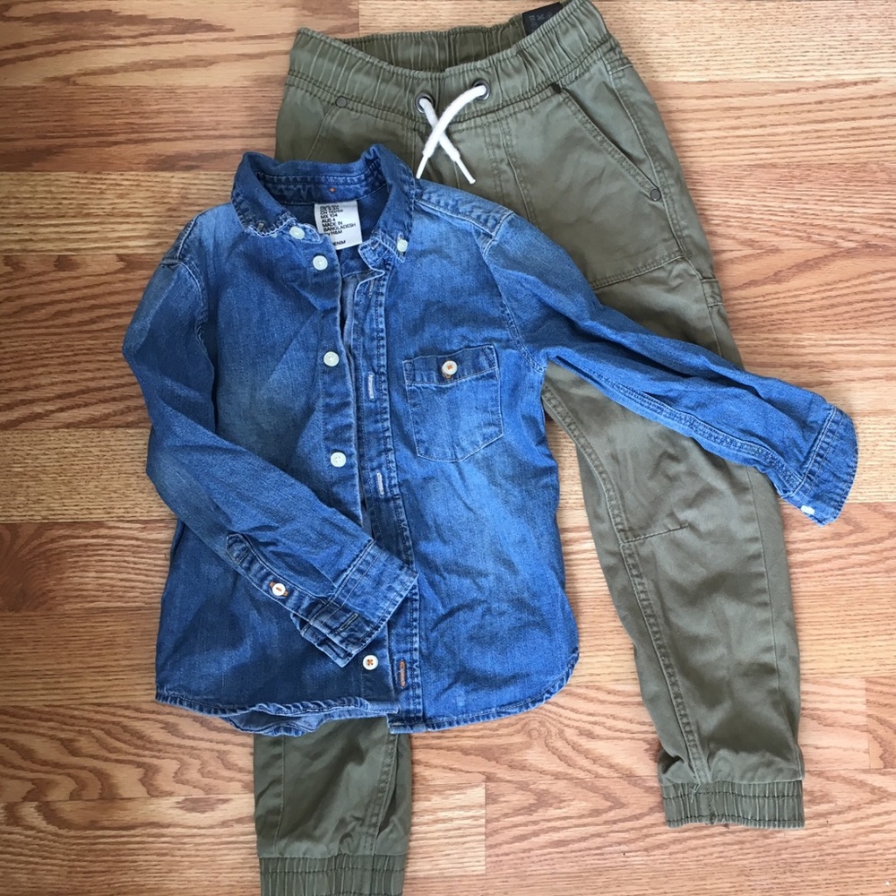 H&M boys outfit 3-4y jean top 4-5y army pants