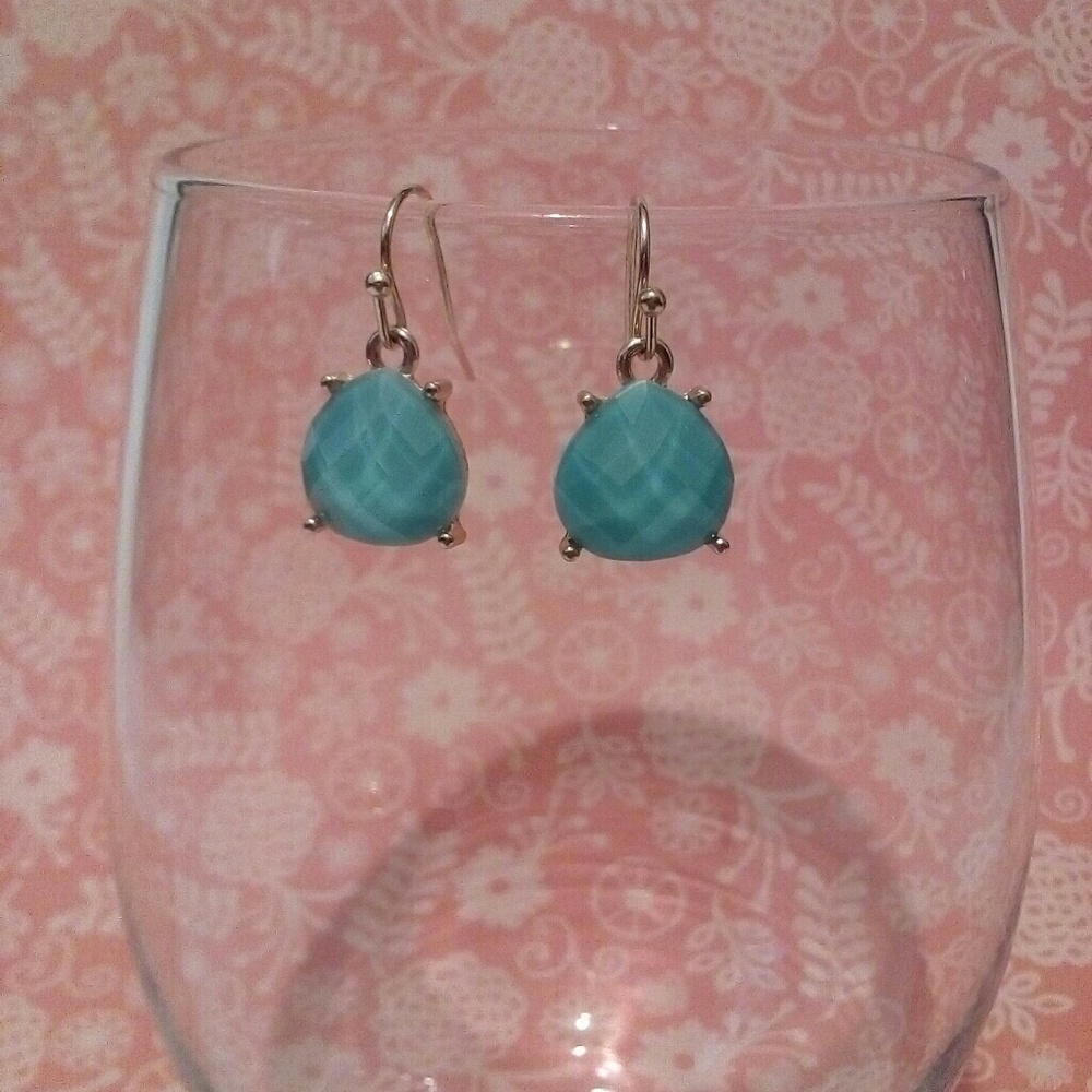 Aqua Colored Teardrop Shaped Dangle Earrings